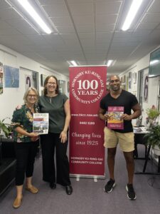 Image of 3 people with one holding the latest course guide. The three people in the image are (L to R) Nerys Thompson, Inga Rosenberg, Jay Reddy