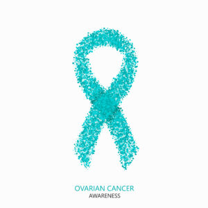 Ovarian Cancer Awareness circles design. Teal ribbon isolated on white background