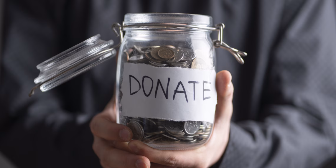 Donate money in a jar with a label.