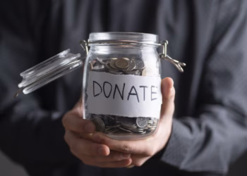 Donate money in a jar with a label.