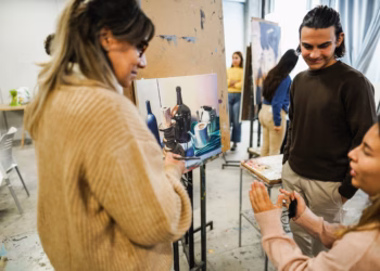 A group of people in an art studio.