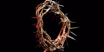 A crown of thorns is shown on a black background.