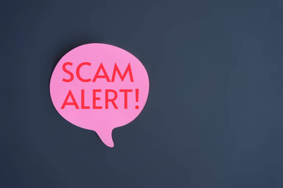 Top view image of speech bubble with text SCAM ALERT!. Copy space for text.