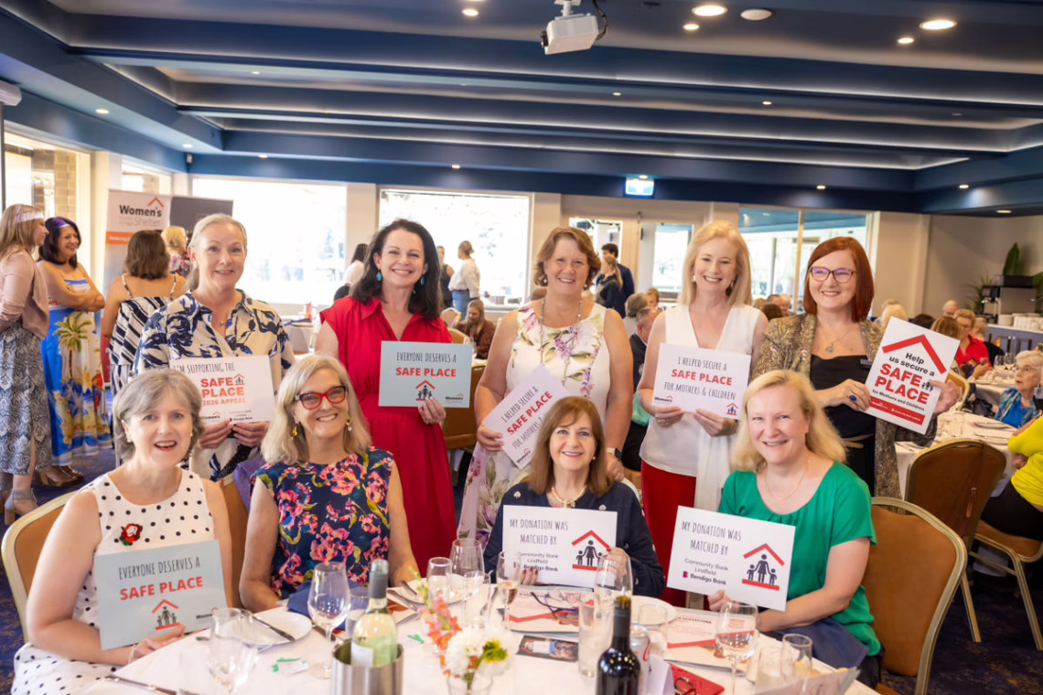Helping secure a SAFE PLACE for Mothers and Children.L to R seated: Alex Lenane, Julie Fidler, Jennifer Anderson OAM, Helen Jarvis. Standing: Helen Thompson, Sarah Rouhan, Sharon Franke, Tina Brown, Kristyn Haywood at Roseville Golf Club.