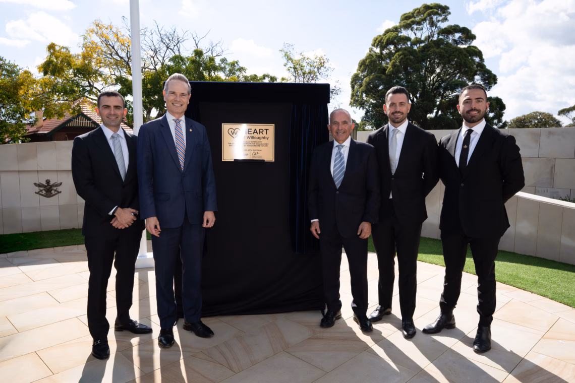 Left to right: Stephen Abolakian, Tim James MP, Member for Willoughby, Michael Abolakian, Troy Abolakian and Patrick Abolakian. Image Supplied