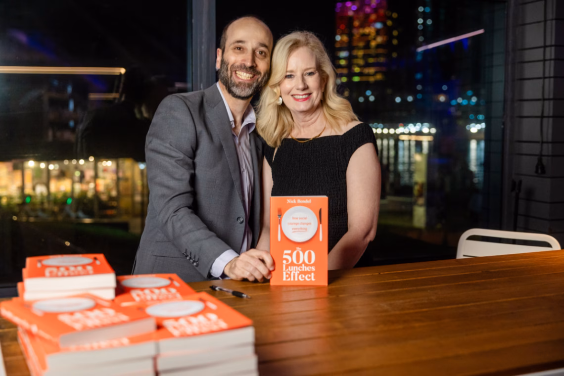 Tina Brown celebrates with author Nick Bendel at his book launch on Thursday 24 September 2026. Tina Brown is #190 in his list of 500!